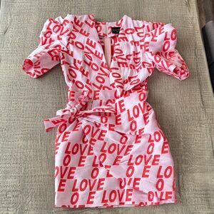 Pink and Red Love Print Mini Dress